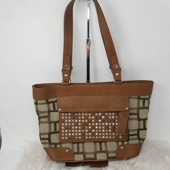 Brown With Metal Studded Nine West Shoulder Bag - Picture 11 of 11